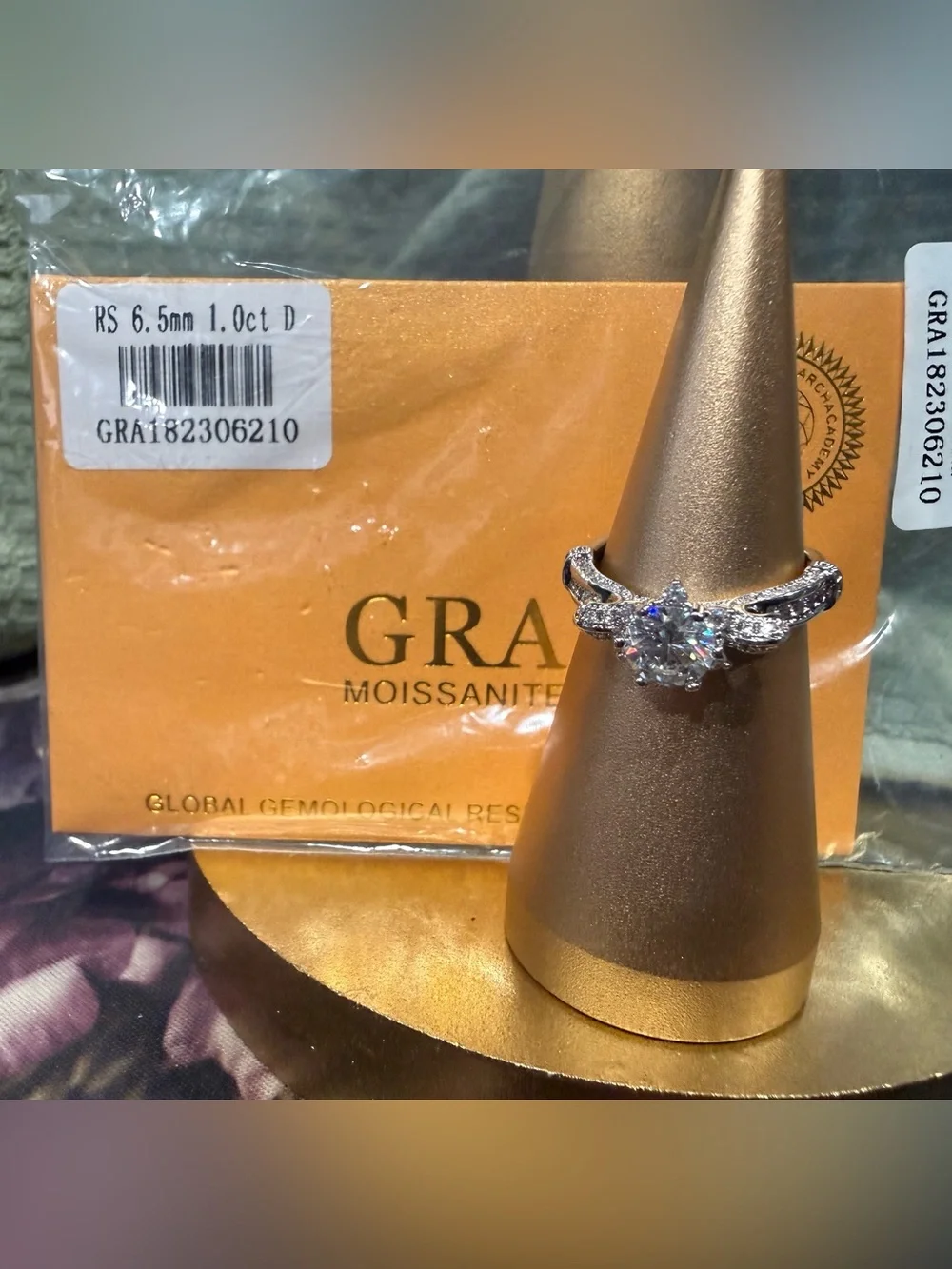 Silver-Tone Moissanite Ring with Brilliant White Center